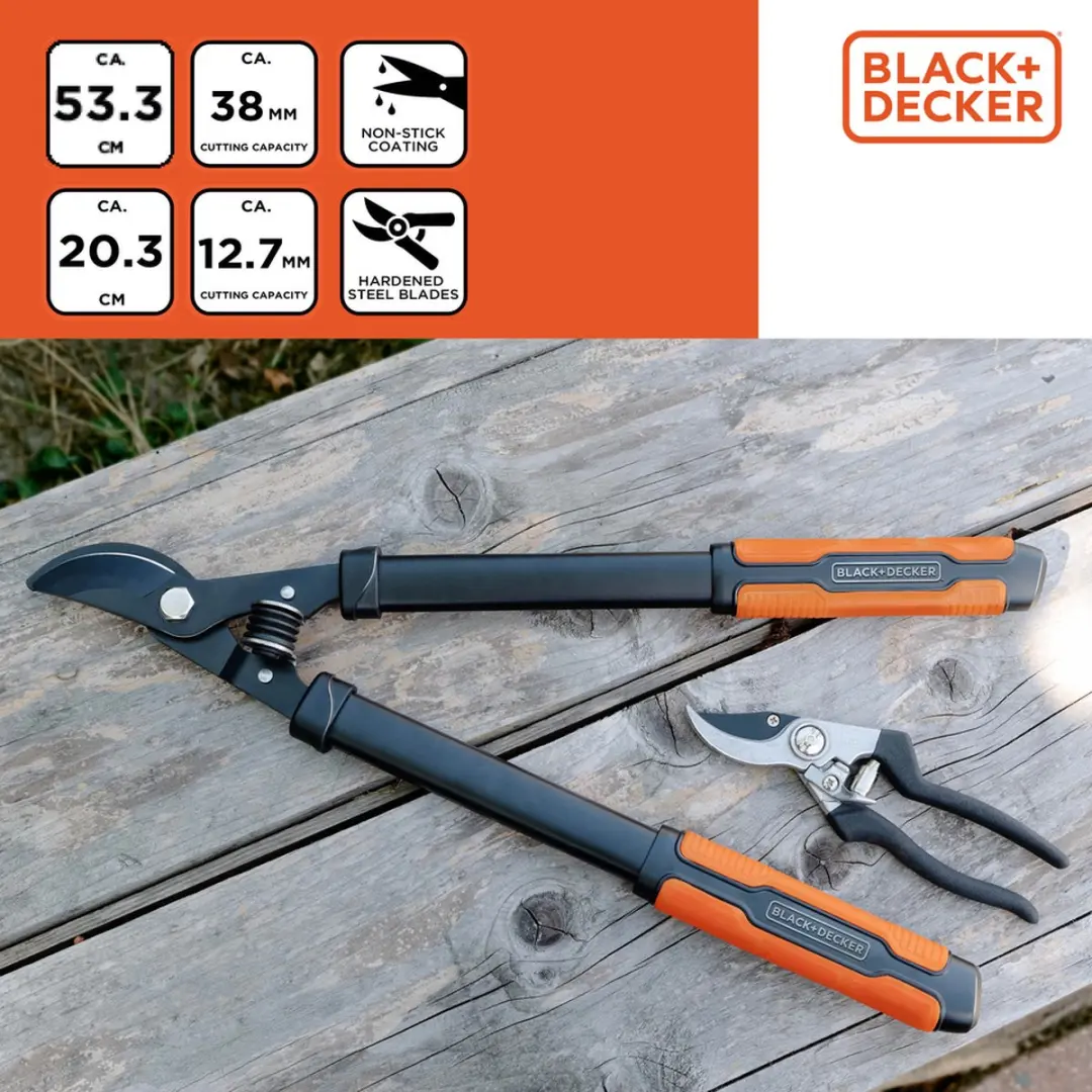 BLACK+DECKER Snoeigereedschap 2-delig - Takkenschaar 53cm & Snoeischaar 20cm - Zwart/ Oranje