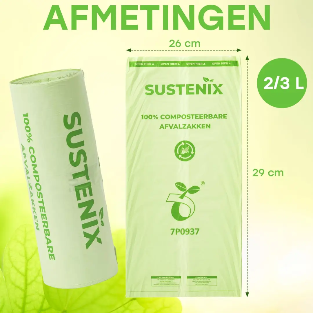 Sustenix Biozakken 3L Groene Composteerbaar - 250 Stuks
