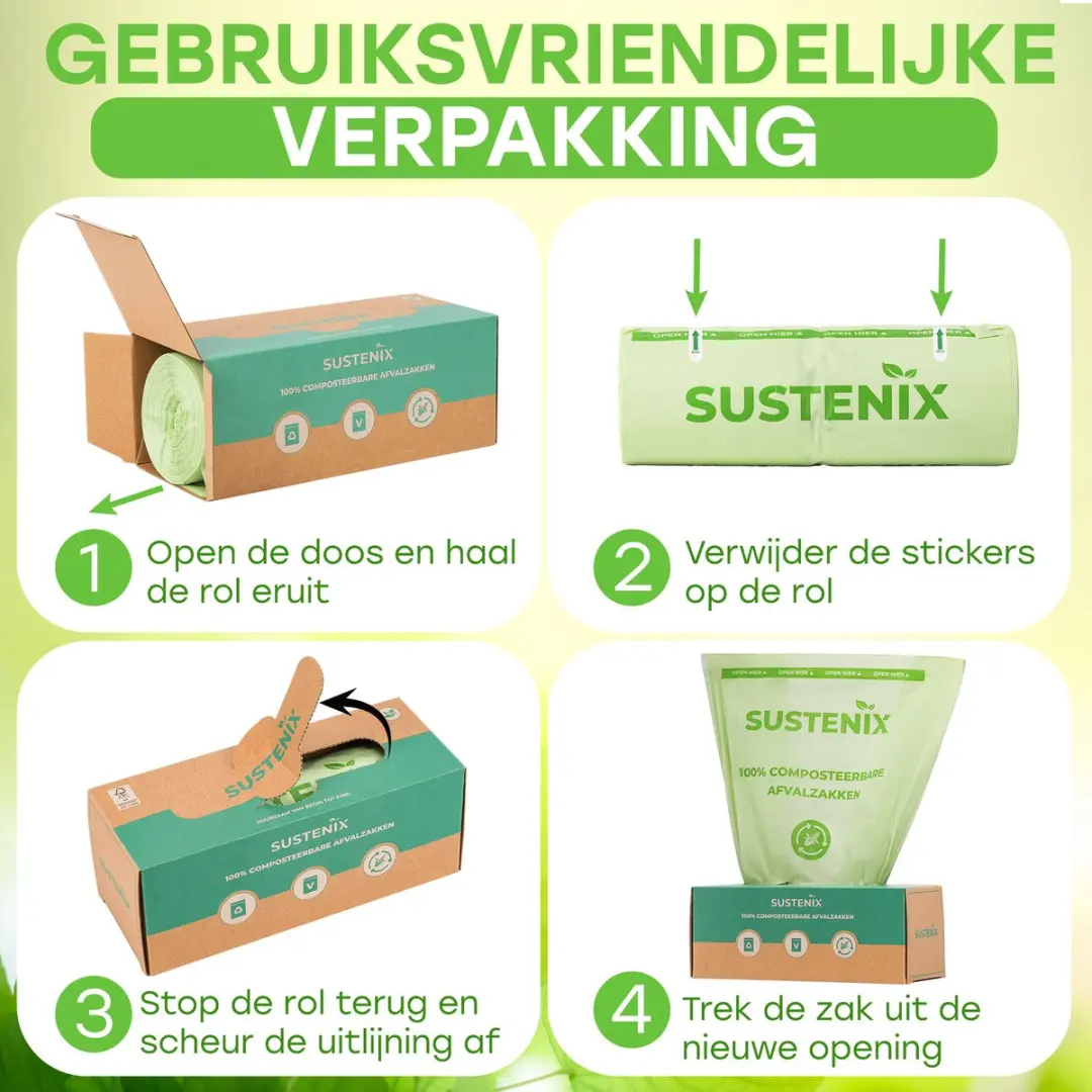 Sustenix Biozakken 3L Groene Composteerbaar - 250 Stuks