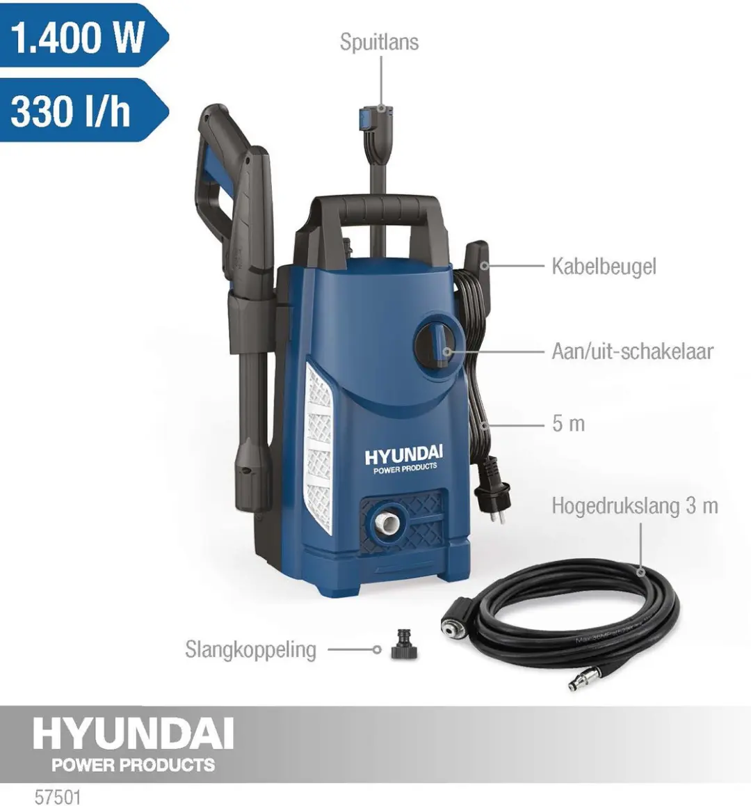 Hyundai 57501 Hogedrukreiniger 1400W - 105 bar