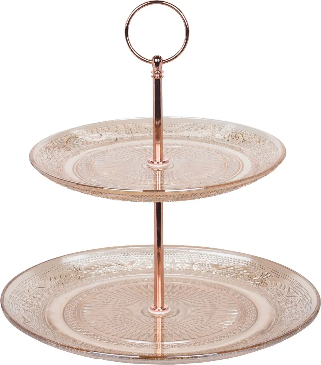 Excellent Houseware Glas Etagère Rosé