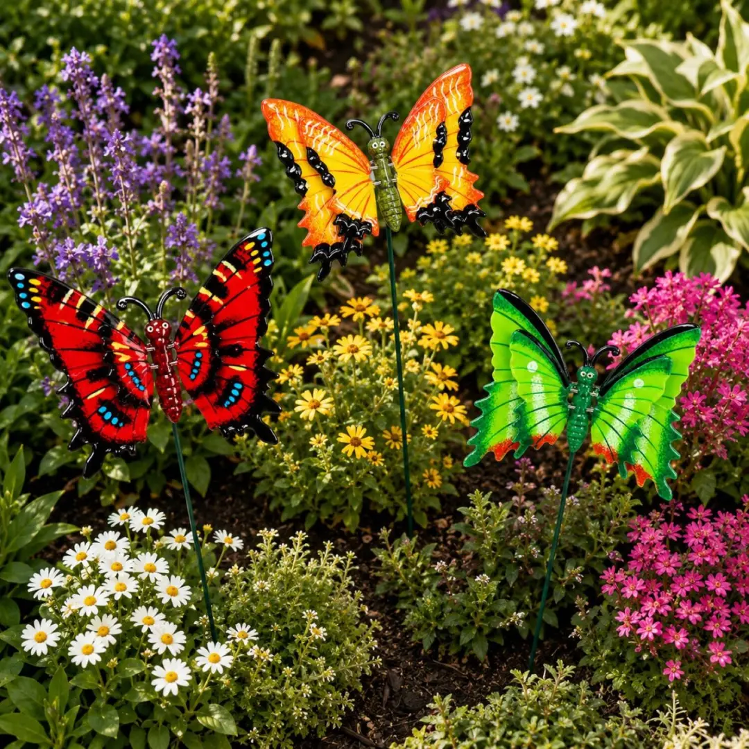 Decoris Tuin Deco Vlinder op Stok - Groen Metaal 70cm - afbeelding 6 van 6