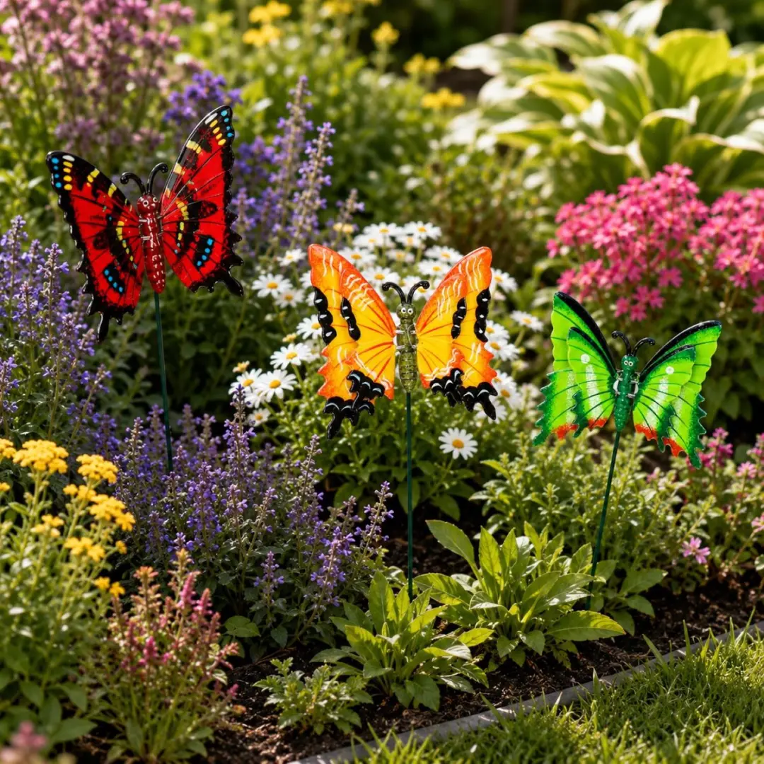 Decoris Tuin Deco Vlinder op Stok - Groen Metaal 70cm