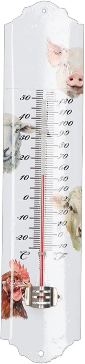Esschert Design Thermometer Boerderijdierenprint 30x7cm