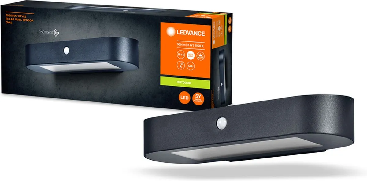 LEDVANCE ENDURA Style Ovale Wandlamp Zonne - 4000K - IP44 - Zwart