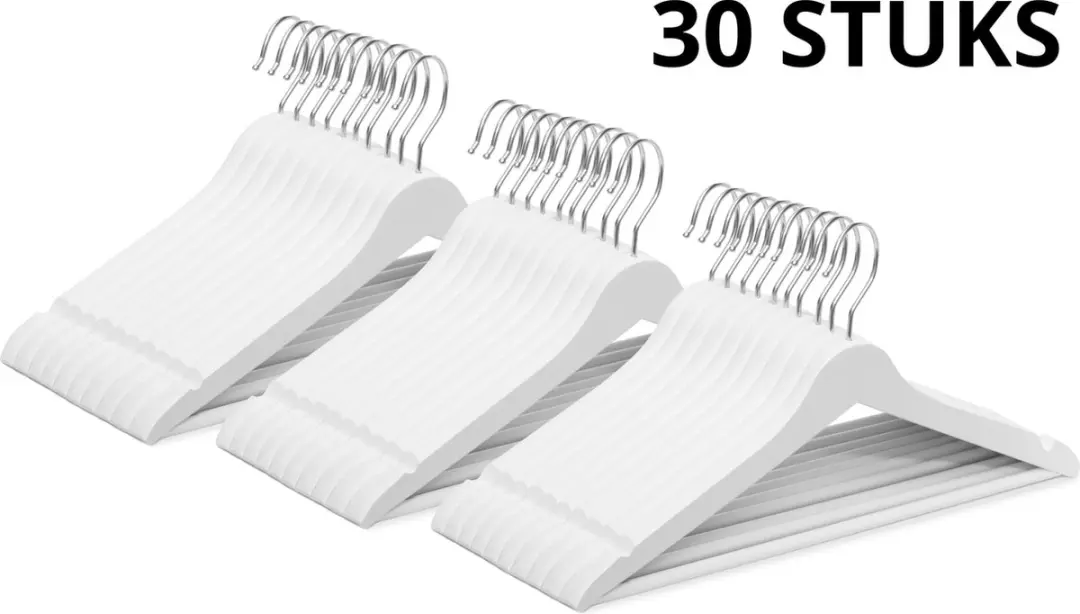 Wicotex Houten Kledinghanger Set 30 Stuks - Wit