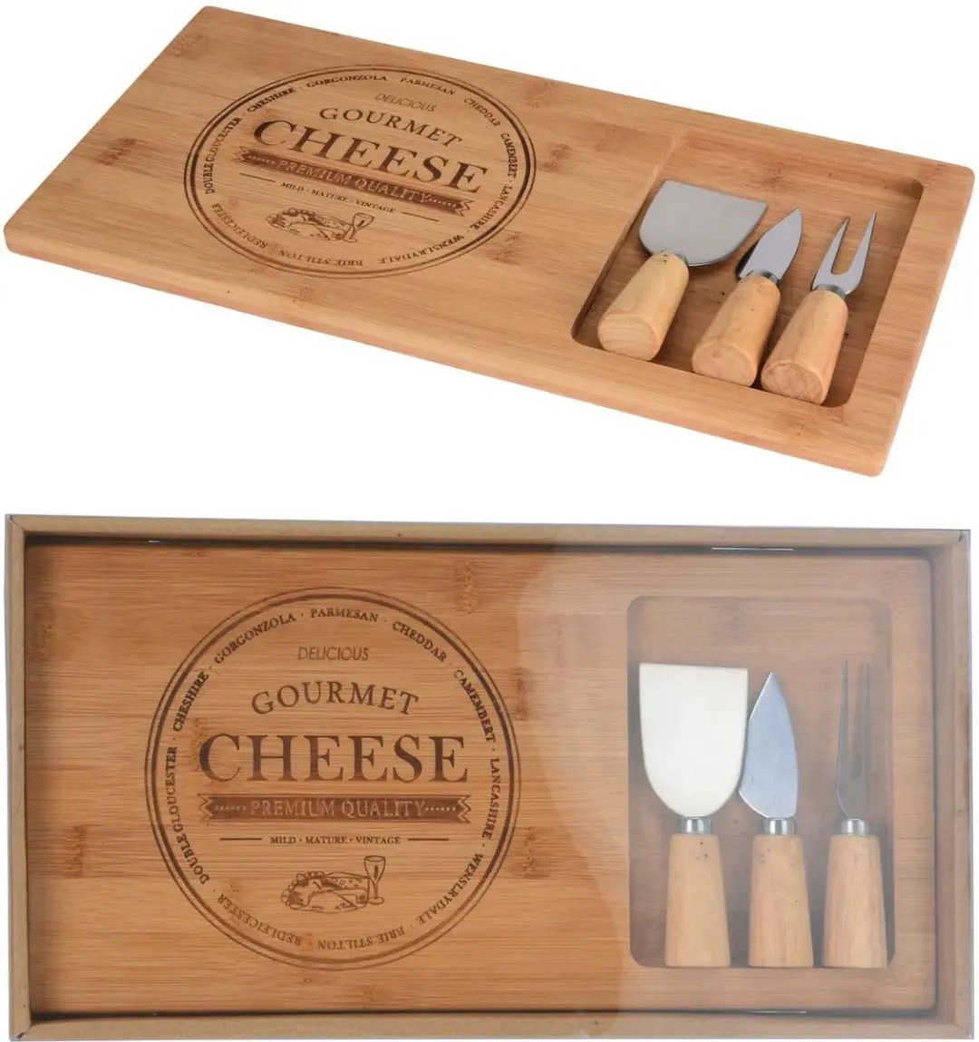 TakeTokio Bamboe Kaasplank 18cm - 4-delig met messen