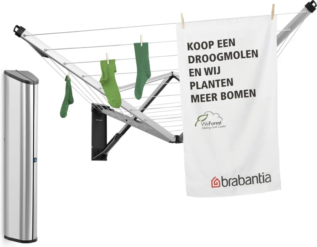 Brabantia WallFix Wanddroogrek 24m Metallic Grey - incl. Beschermbox