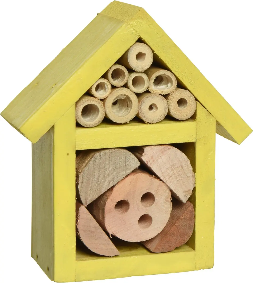 Decoris Insectenhotel Geel 11cm - Bijen/Vlinders/Lieveheersbeestjes