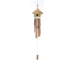 Excellent Houseware Windgong met Vogelhuisje - Bamboe - Ø16 x 90cm