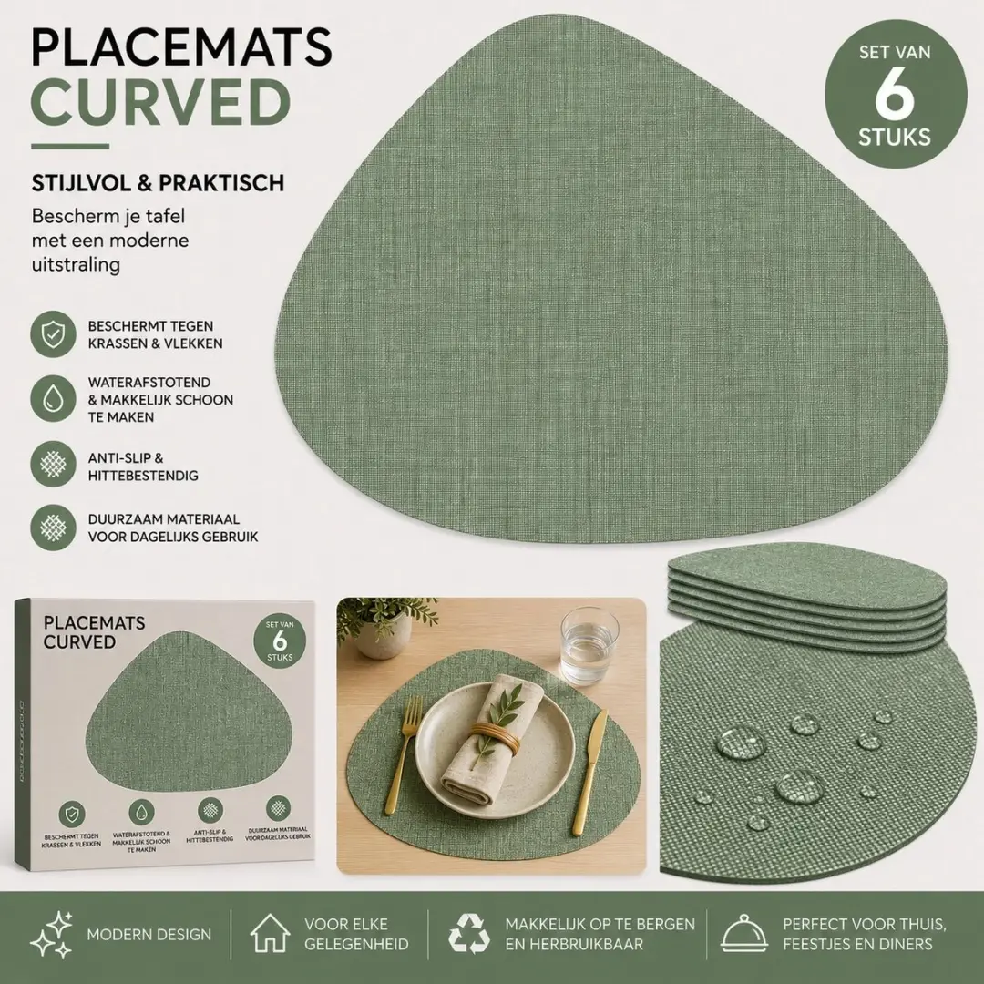 Wicotex Placemats Zak Curved Groen
