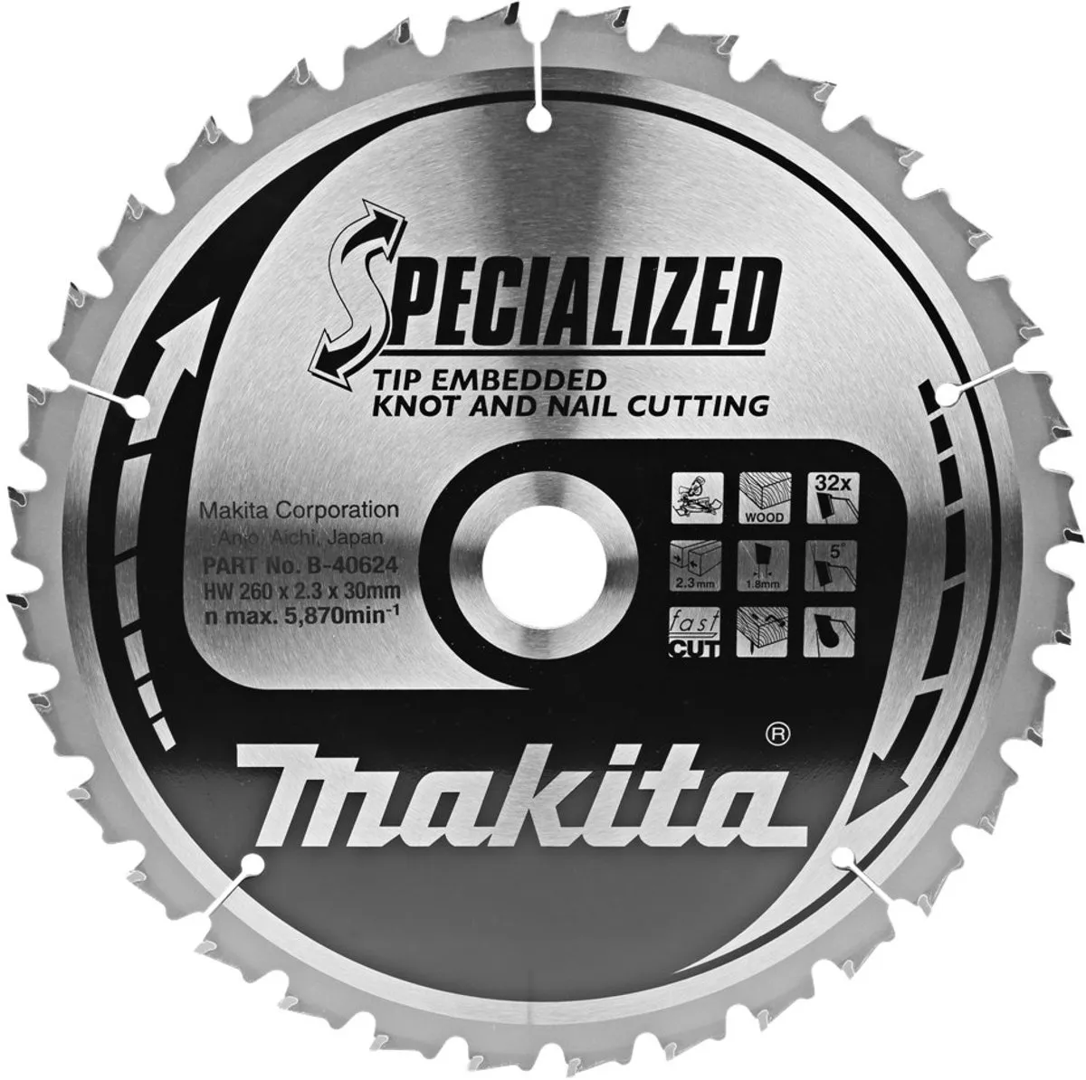 Makita B-40624 Afkortzaagblad Hout Noest/Spijker 260mm - 32T
