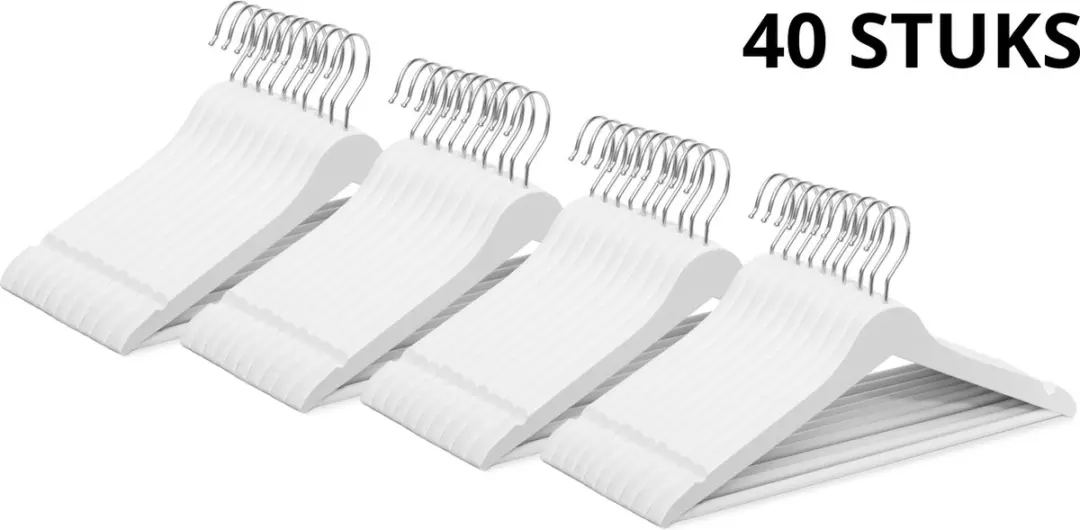 Wicotex Houten Kledinghanger - 40 Stuks - Wit