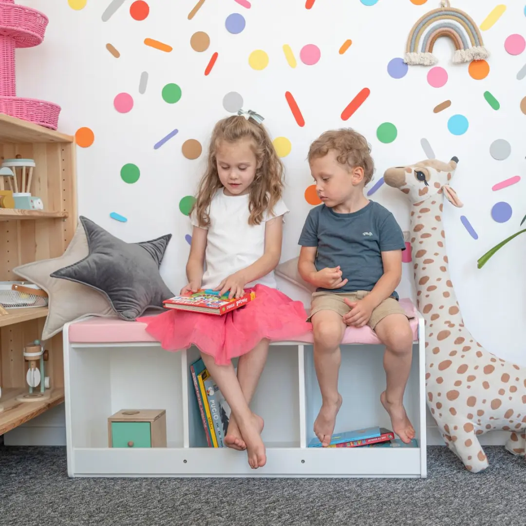 KiddyMoon Sitzbank met Opbergruimte - 150L - Grijs/Pink