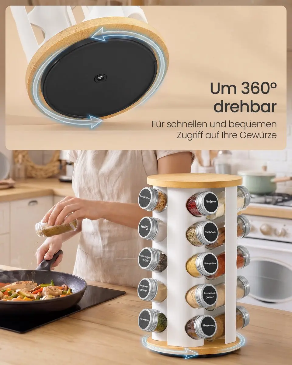 Songmics Draaiend Kruidenrek 20 Potjes - Mat Wit/Natuurlijk Beige - afbeelding 4 van 6