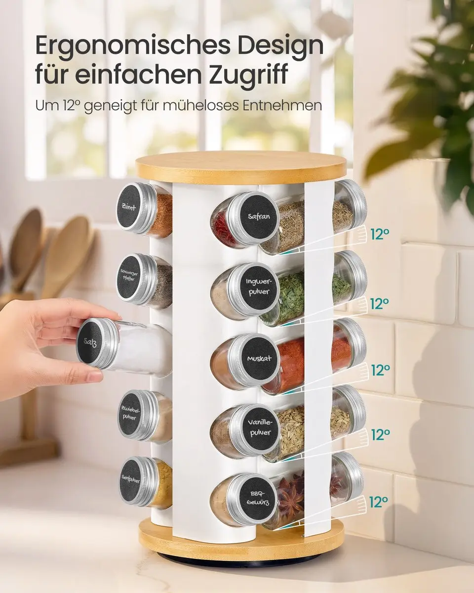 Songmics Draaiend Kruidenrek 20 Potjes - Mat Wit/Natuurlijk Beige - afbeelding 5 van 6