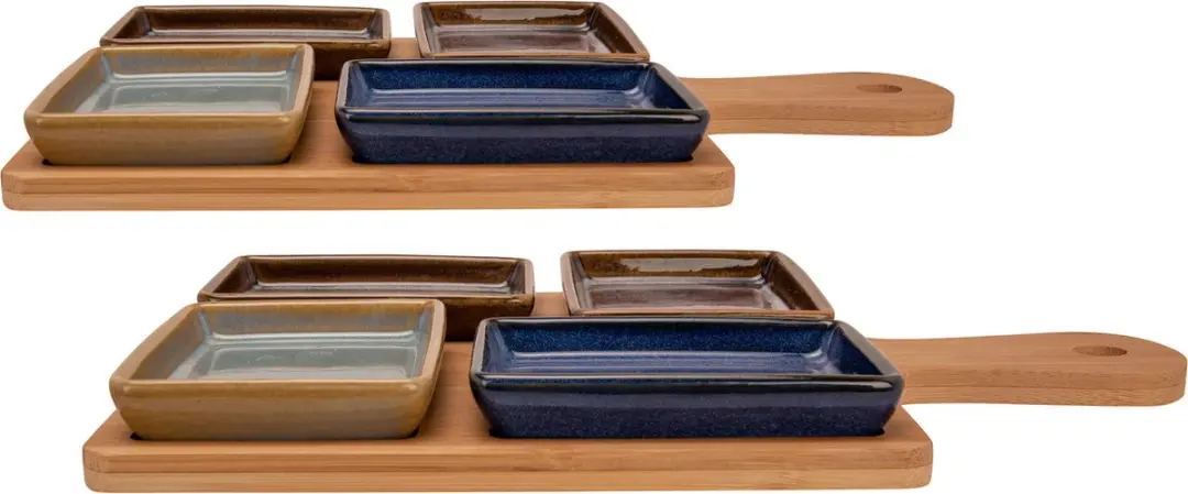 Cosy&Trendy Bamboe Serveerplank Set - 2 Stuks 29x20cm - 8 Schaaltjes Multi