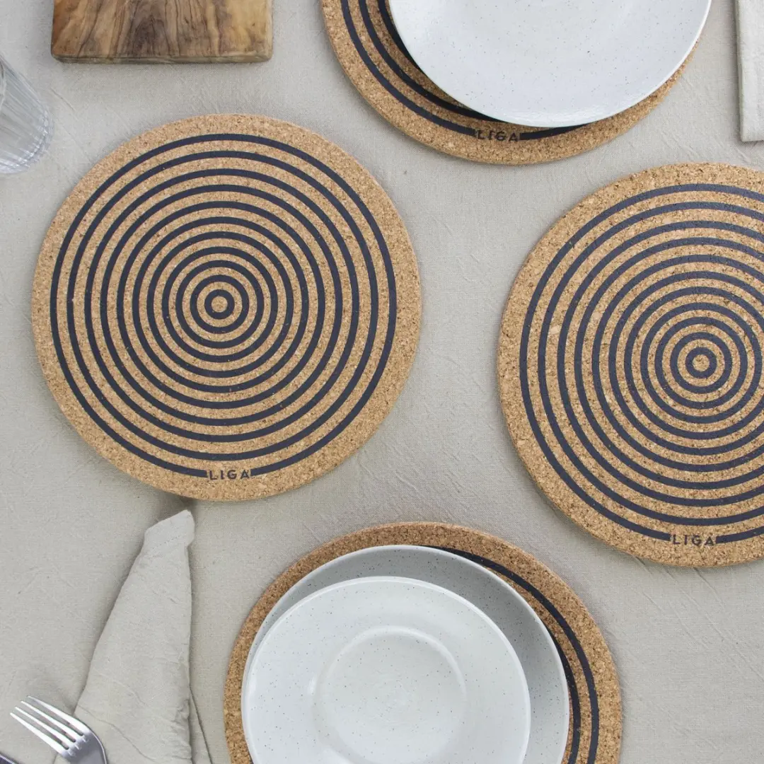 Liga Orbit Placemat Set - 4 Stuks Ø25cm - Kurk Beige