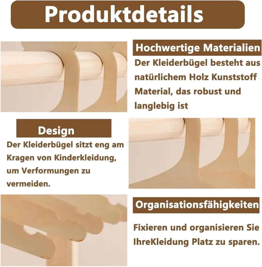 ECTEATOY YXP-160 Kledinghangers - 20 Stuks - Houtkleur
