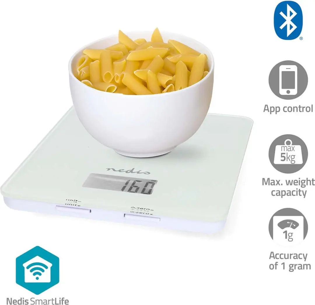 Nedis SmartLife KASC800WTW Keukenweegschaal - Voedingsanalyse - Wit - afbeelding 2 van 6