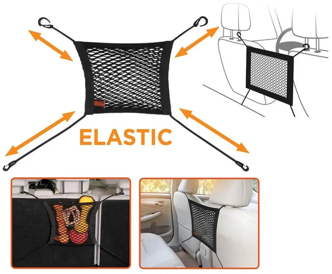 BLACK+DECKER Autostoel Organizer Opbergnet 30x28cm - Zwart