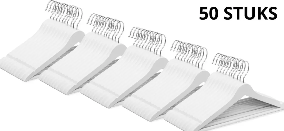 Wicotex Houten Kledinghanger - 50 Stuks - Wit