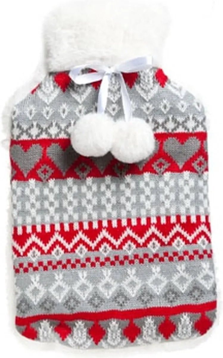 Bellatio Design Winterset Warmwaterkruik met Hoes - 2 Stuks - Rood