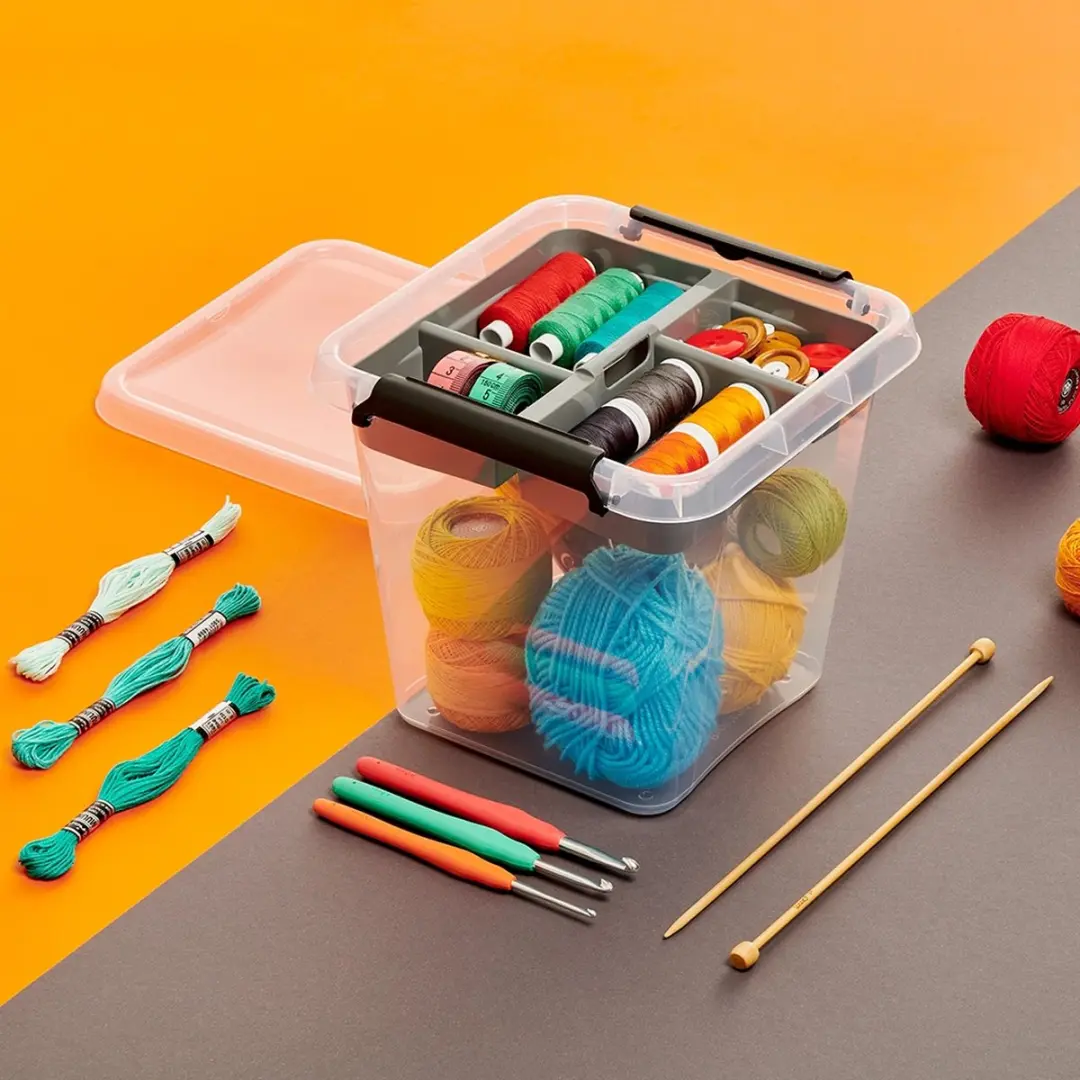 Opbergbox 4L Transparant/Grijs - 5 Vakken