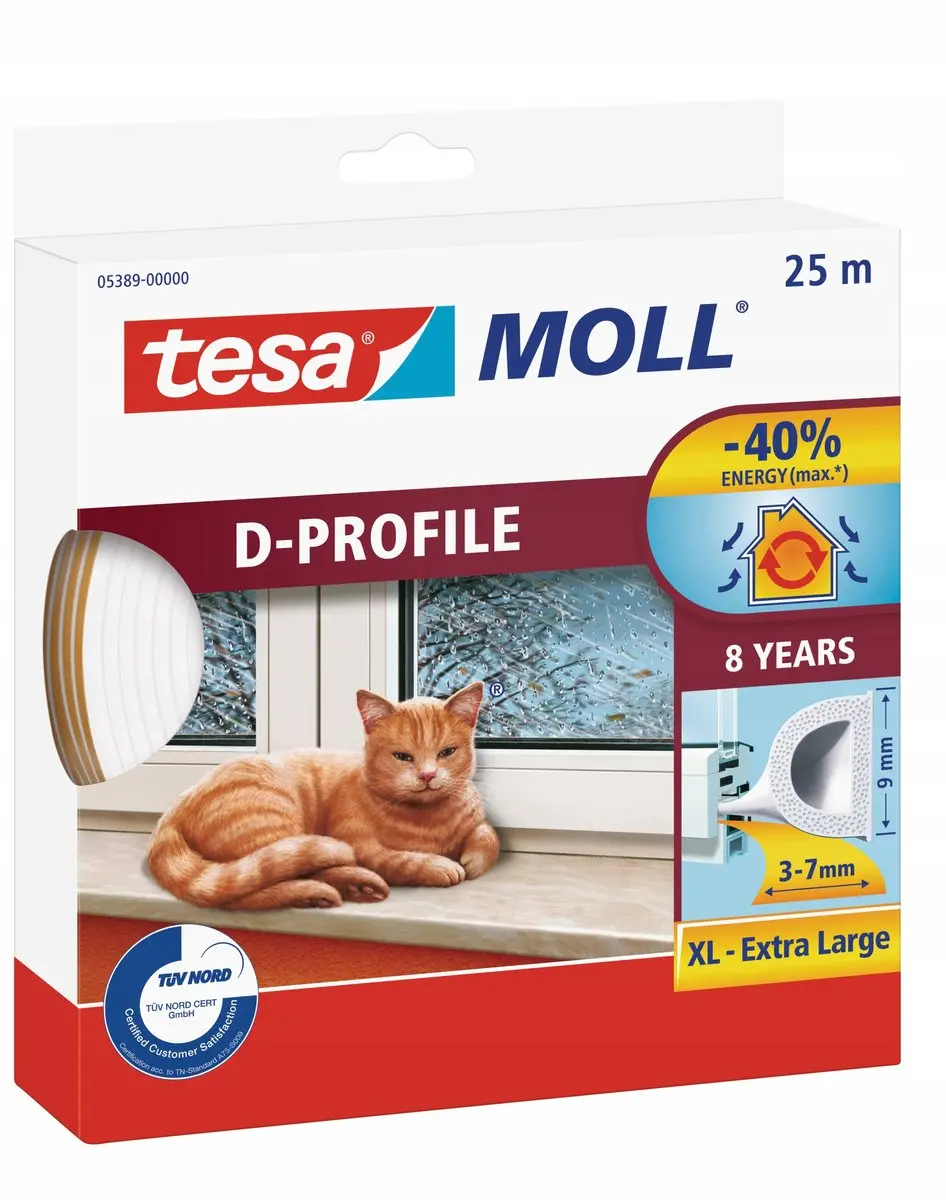 Tesa Tesamoll D-profiel Dichtingsstrip Wit 25m