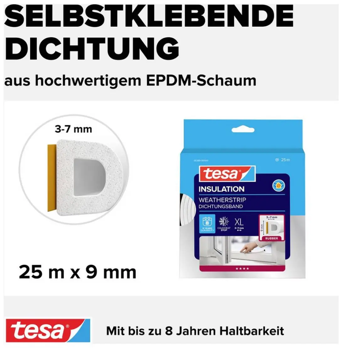 Tesa Tesamoll D-profiel Dichtingsstrip Wit 25m