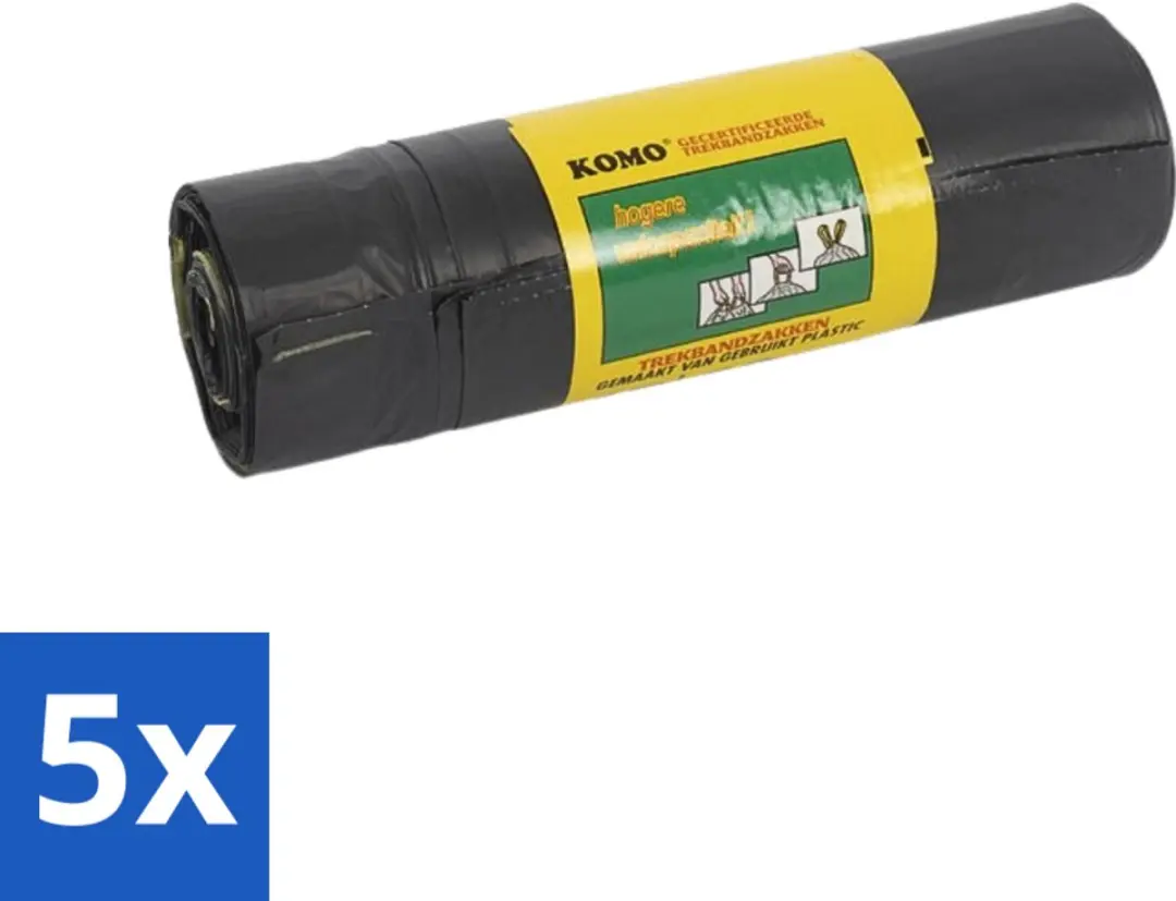 KOMO Vuilniszakken Trekband 60L - 25 Stuks (5x5) - Grijs