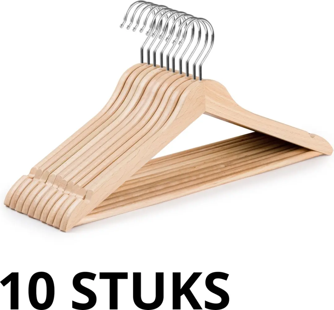Wicotex Houten Kledinghanger Set 10 Stuks - Naturel