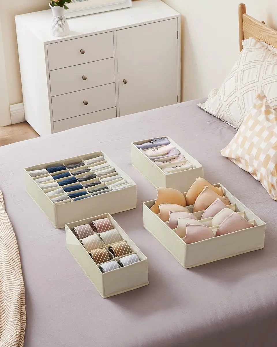 Ondergoed opberger set van 4 beige
