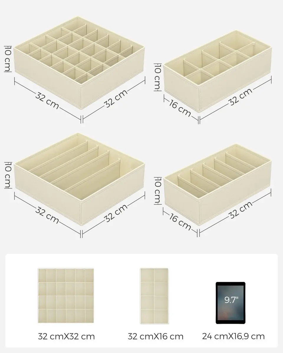 Ondergoed opberger set van 4 beige