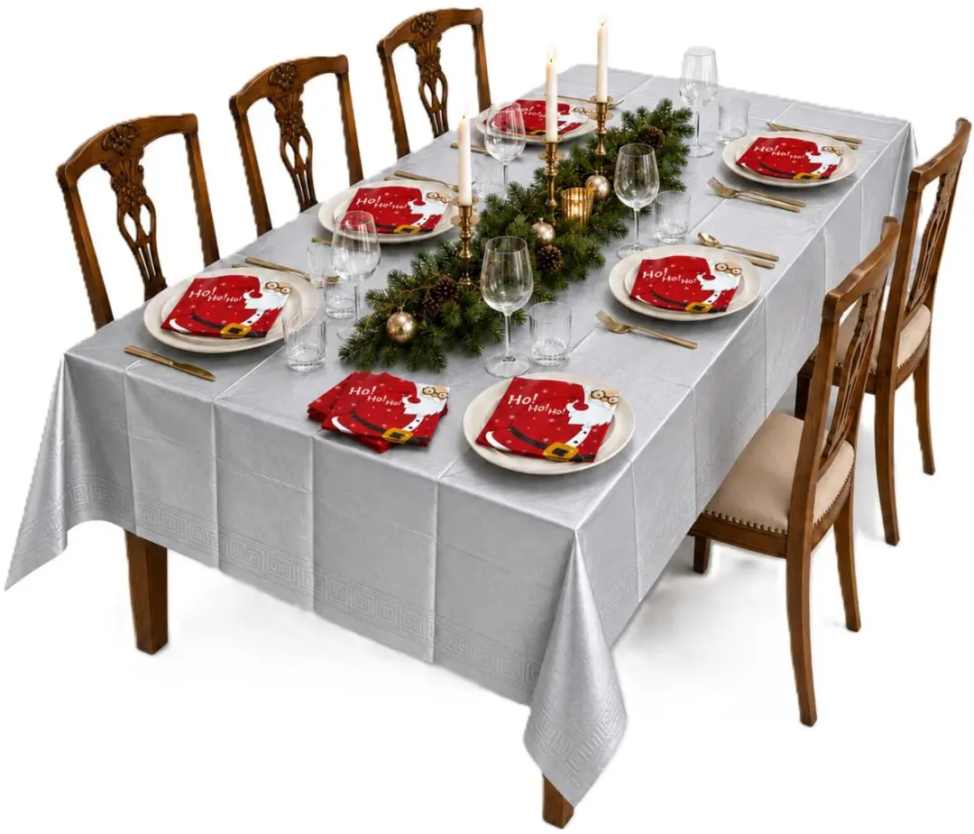 Duni Kerst Tafelkleed & Servetten Set - 21-delig - Rood/Zilver