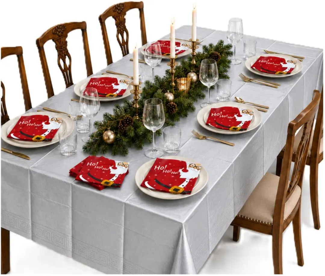 Duni Kerst Tafelkleed & Servetten Set - 21-delig - Rood/Zilver