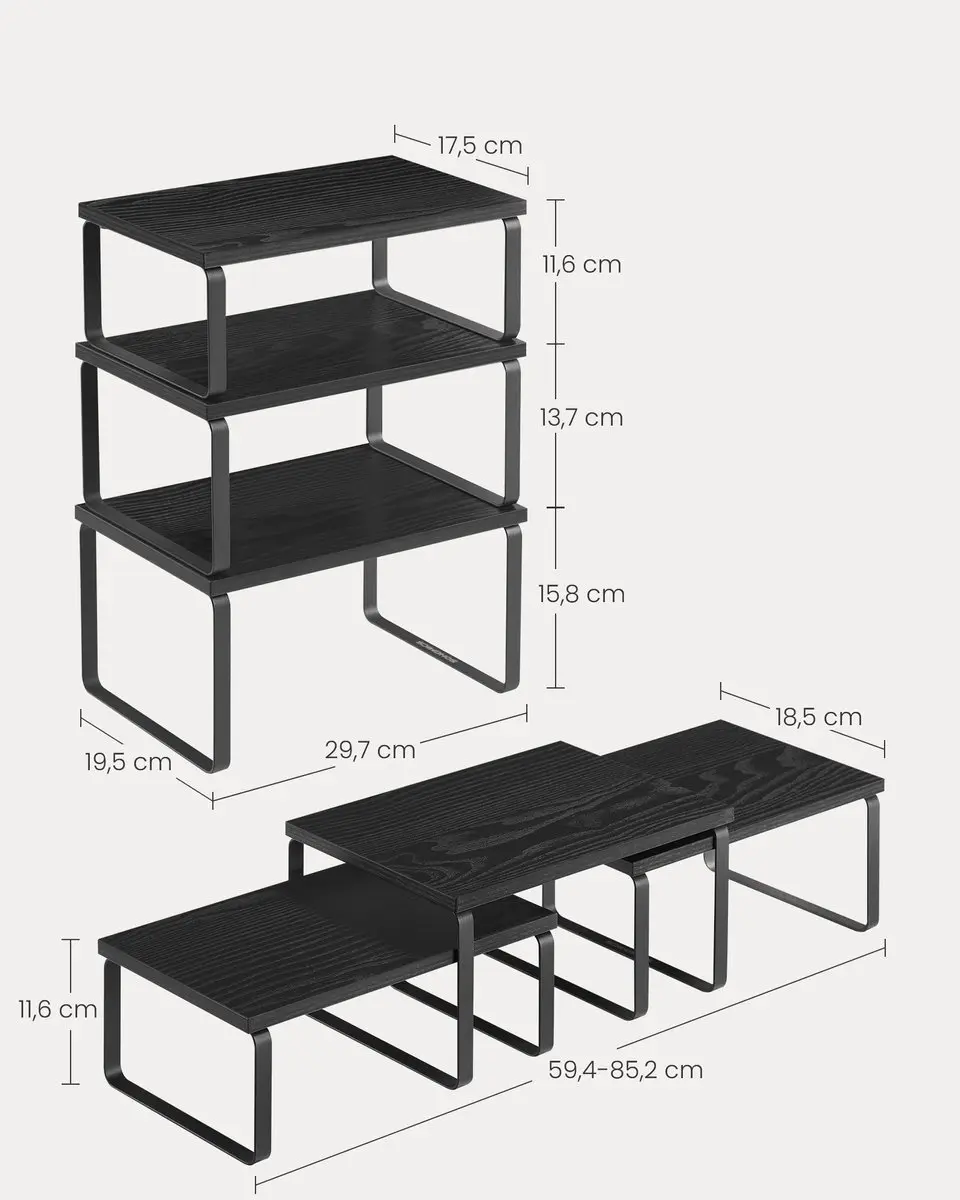 Songmics Kruidenrek Set 3 Stuks Antracietgrijs - Stapelbaar & Uitschuifbaar