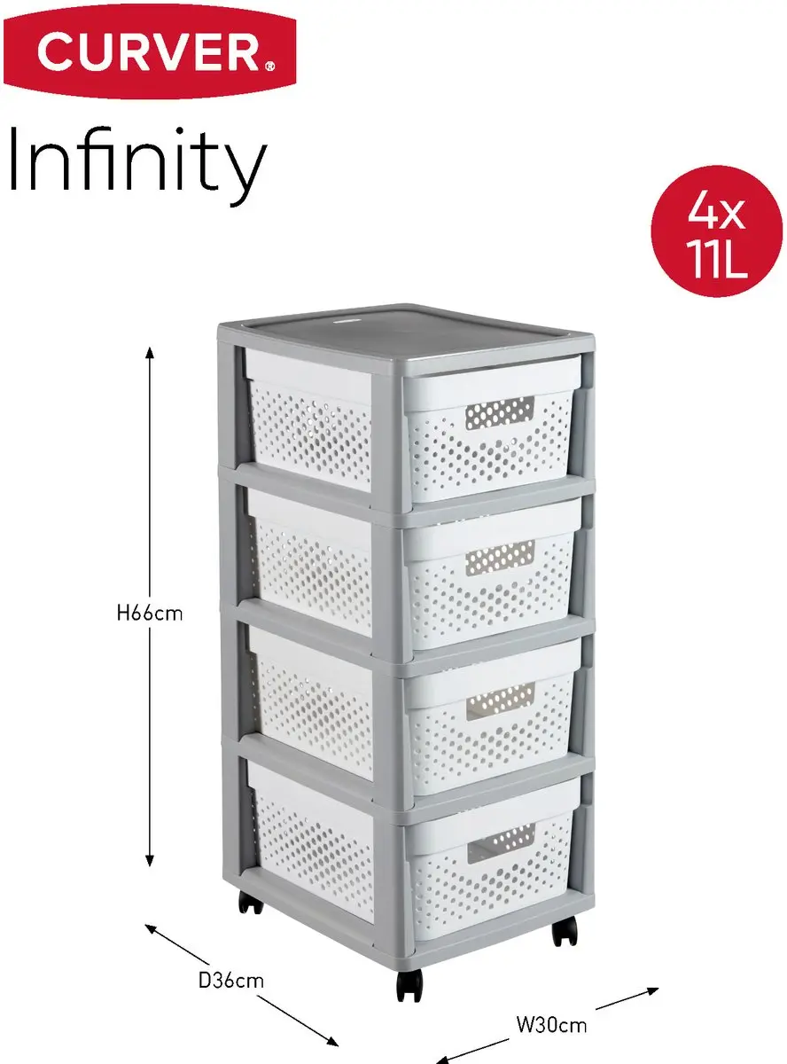 Curver Infinity Dots Ladesysteem 4x11L - Grijs/Wit