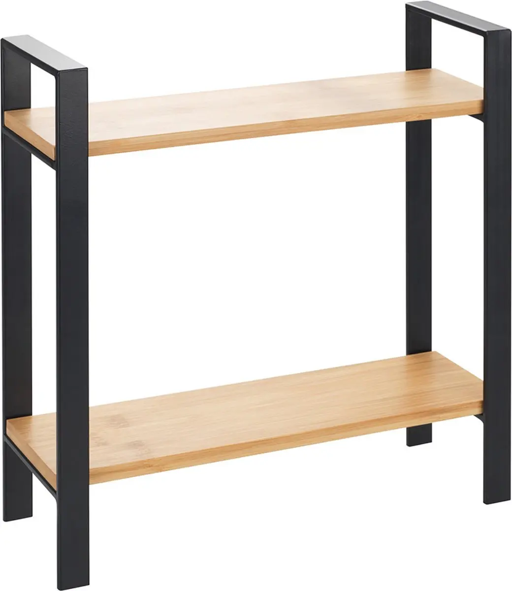 Wenko Keukenrek Lou Hoekmodel 32x33cm - 2 Niveaus - Mat Zwart Staal & Bamboe