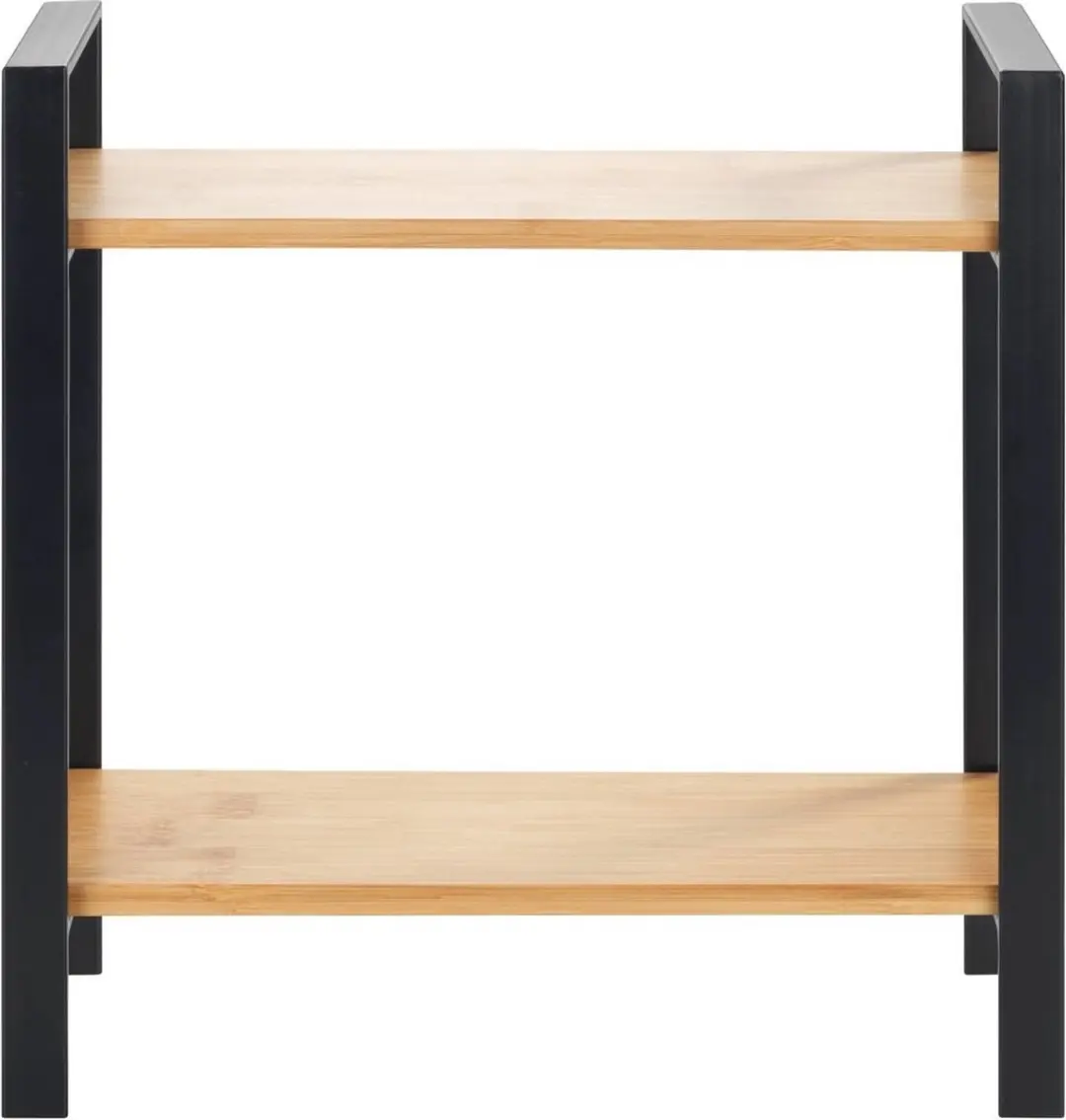 Wenko Keukenrek Lou Hoekmodel 32x33cm - 2 Niveaus - Mat Zwart Staal & Bamboe - afbeelding 6 van 6