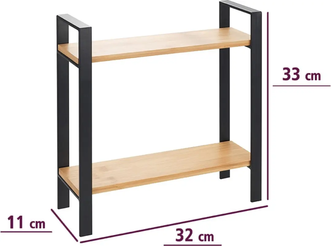 Wenko Keukenrek Lou Hoekmodel 32x33cm - 2 Niveaus - Mat Zwart Staal & Bamboe