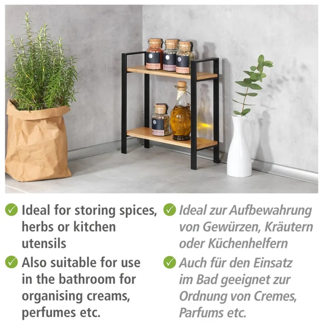 Wenko Keukenrek Lou Hoekmodel 32x33cm - 2 Niveaus - Mat Zwart Staal & Bamboe