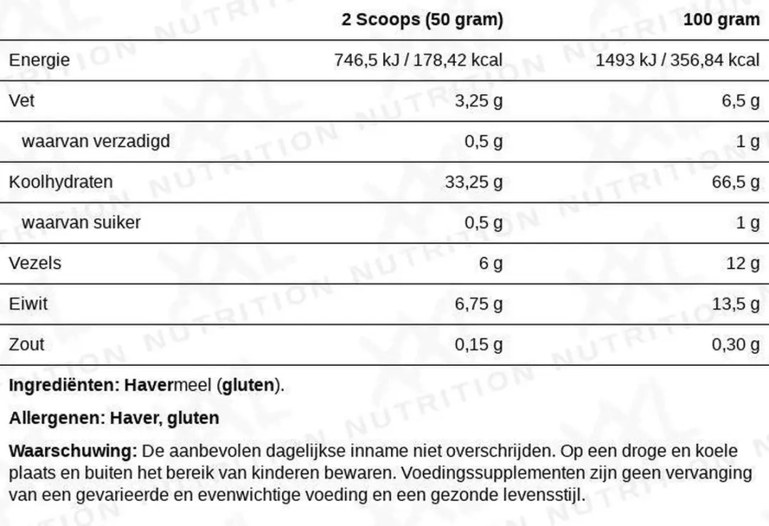 XXL Nutrition Perfect Oats Naturel Havermoutpoeder 1000g