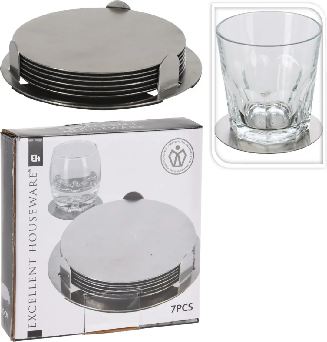 Excellent Houseware Onderzetters 6-delig RVS - Ø11cm - Zilver
