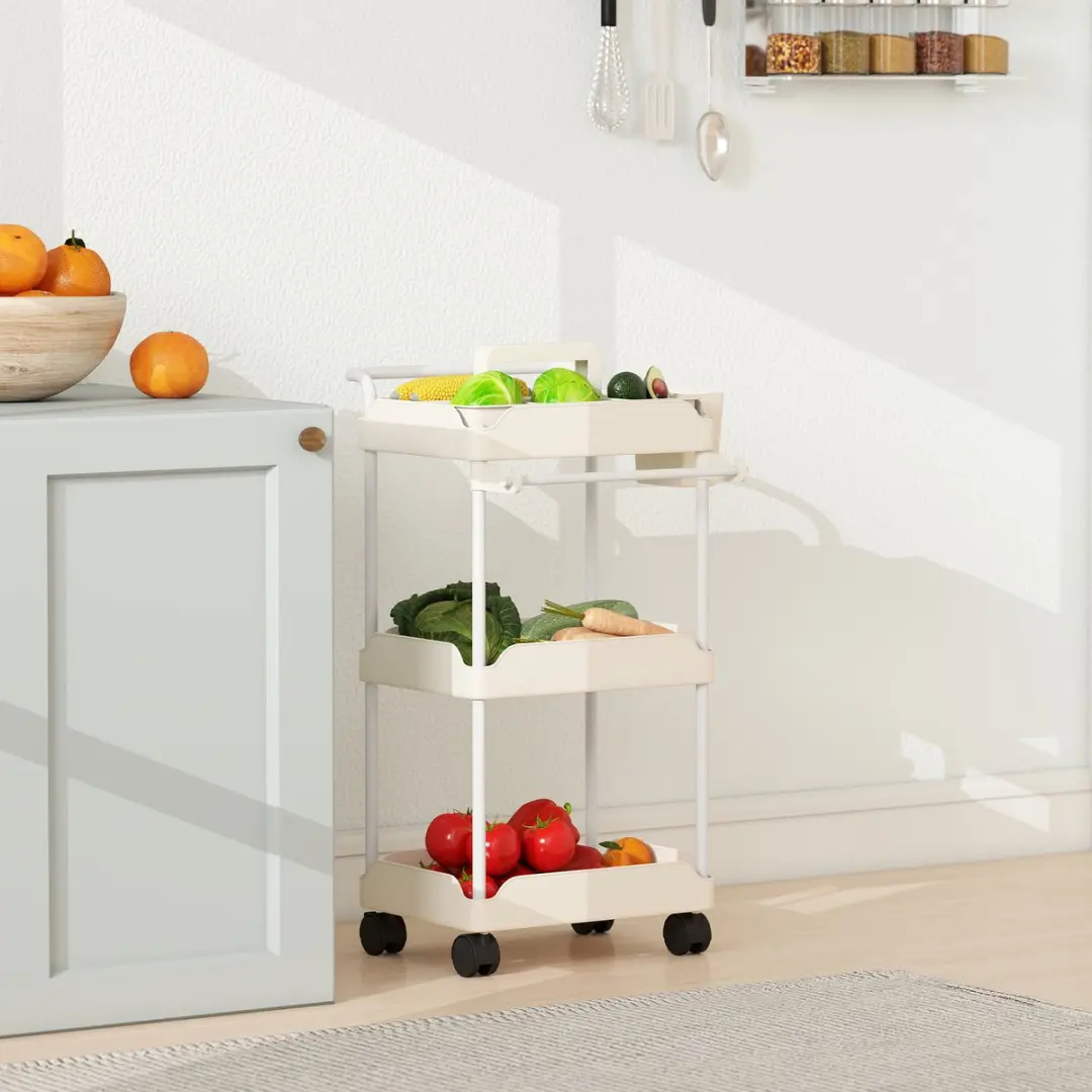 Homcom Kitchen Cart Metaal Kunststof 42L x 42,5B x 76Hcm - Wit - afbeelding 6 van 6