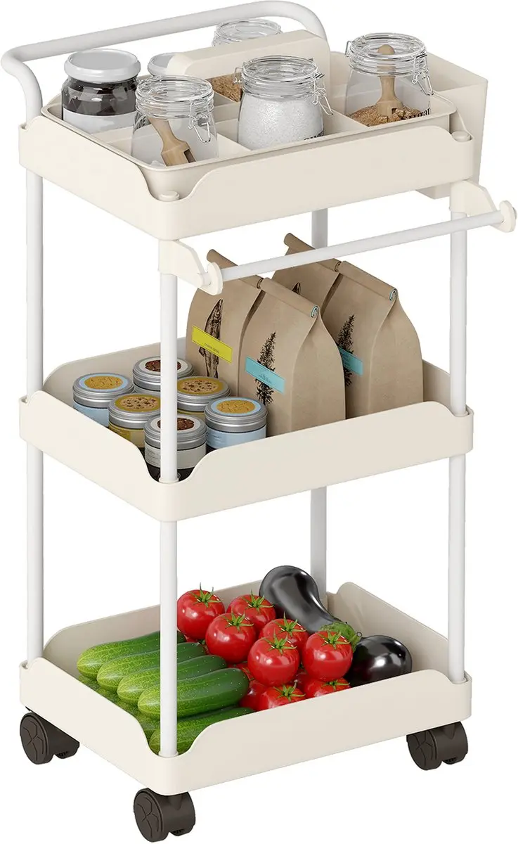 Homcom Kitchen Cart-Metaal, Kunststof-42L x 42,5B x 76H cm-Wit
