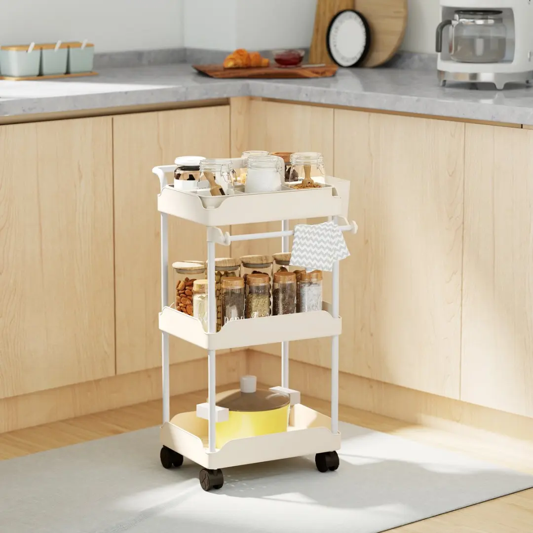 Homcom Kitchen Cart-Metaal, Kunststof-42L x 42,5B x 76H cm-Wit