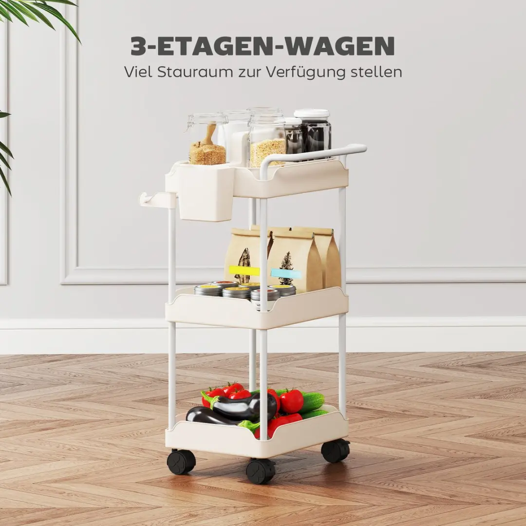 Homcom Kitchen Cart-Metaal, Kunststof-42L x 42,5B x 76H cm-Wit