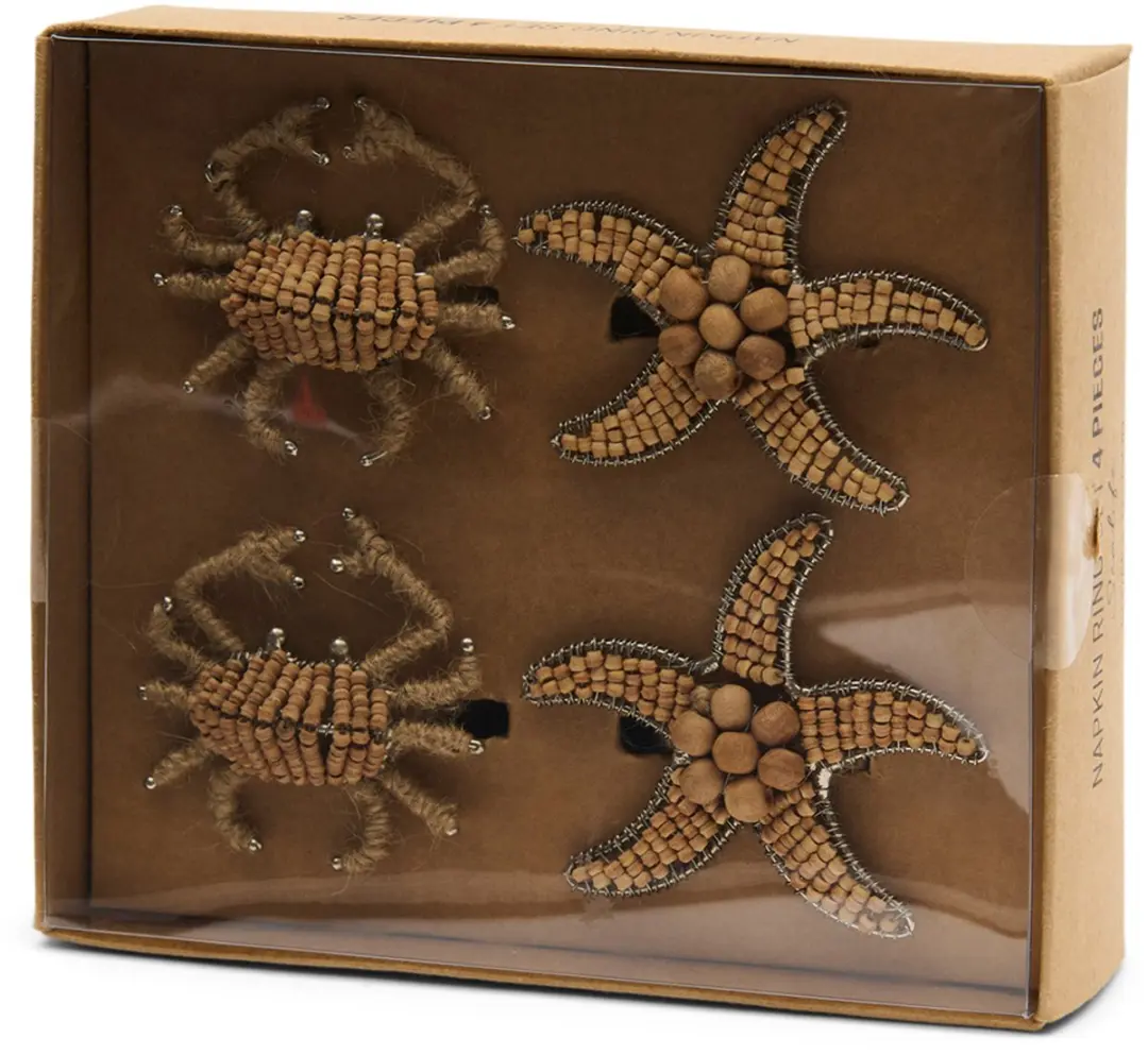 Riviera Maison Servetringen Krab Zeester Oranje - Sealife Tafelring Set van 4