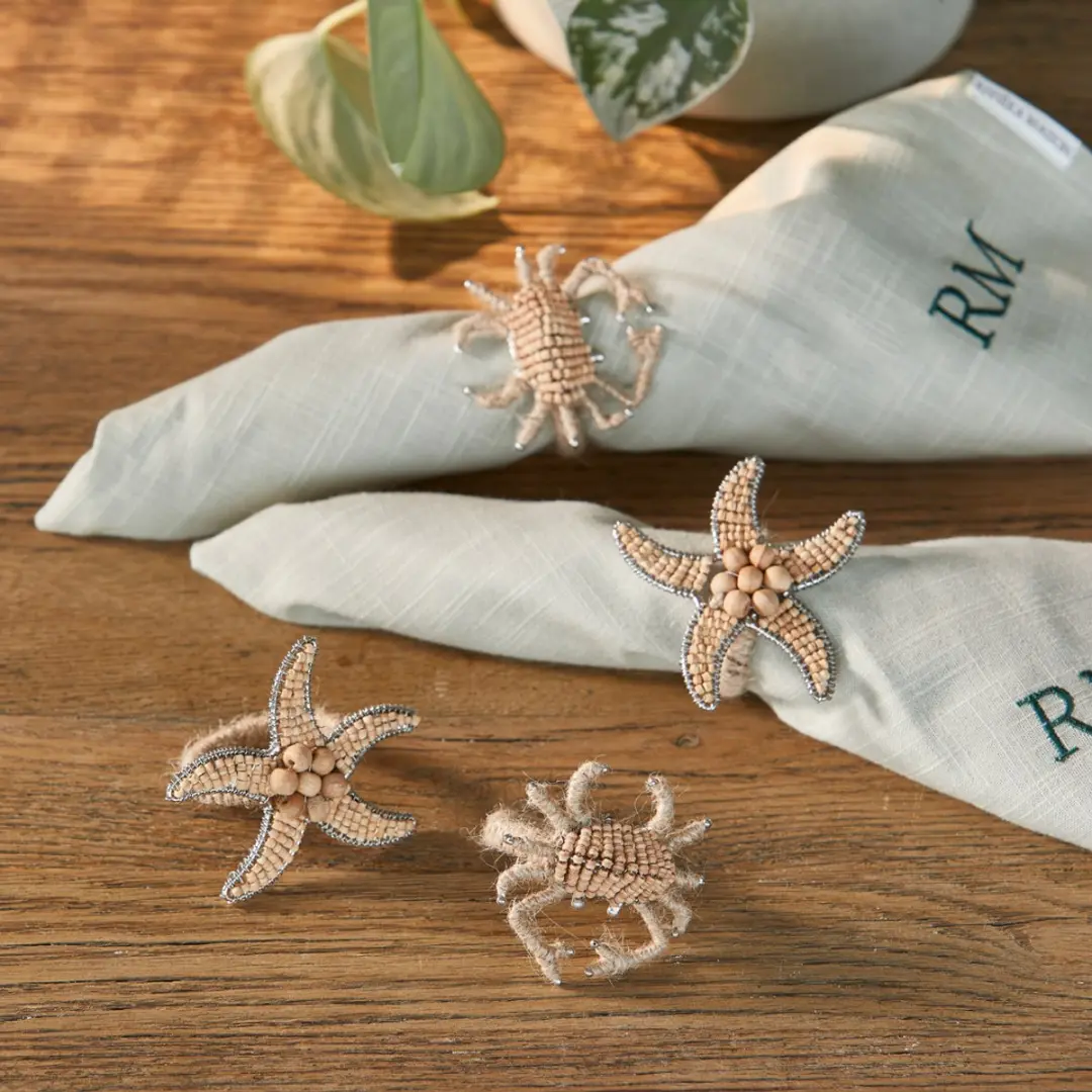 Riviera Maison Servetringen Krab Zeester Oranje - Sealife Tafelring Set van 4